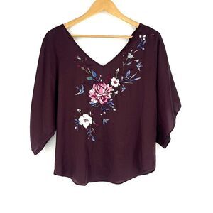 WHBM White House Black Market Top Size XS Womens Purple Floral Kimono Blouse